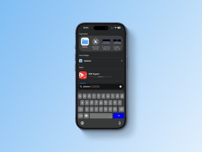 Die iPhone-Suche ist ideal, um schnell die gewünschte App zu finden und zu öffnen.