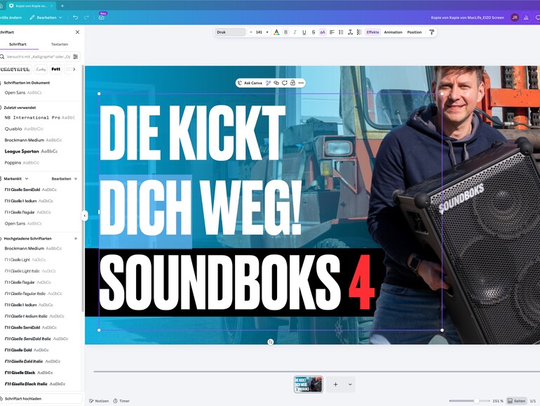 Canva layoutet KI-gestützt vom Banner bis zur Webseite einfach alles. Freisteller, Grafikelemente, Mockups und tausende Vorlagen unterstützen auch Nicht-Grafiker.
