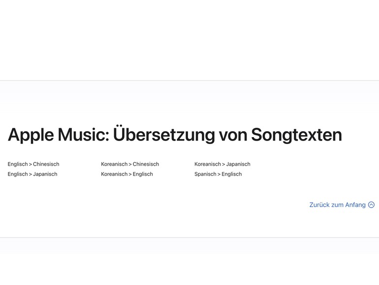 Feature-Übersicht aus der Apple-Dokumentation