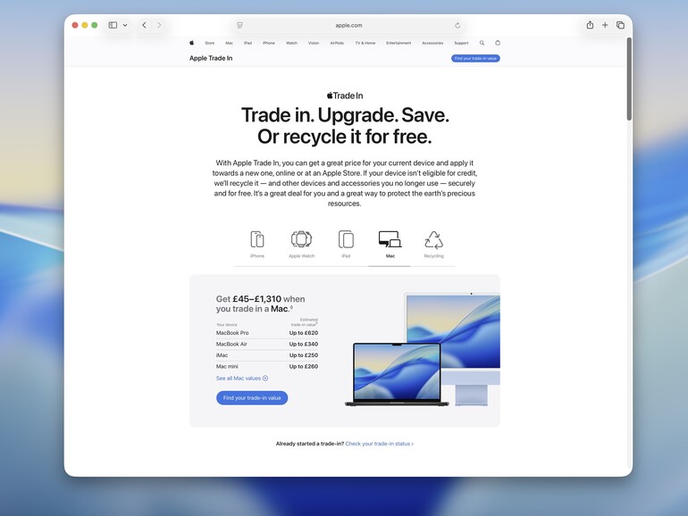 Bietet Apple keine Auszahlung an, können Sie Ihren Mac stattdessen kostenlos recyceln lassen.