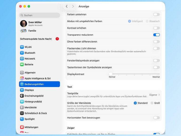Die Bedienungshilfen bieten nützliche Funktionen, um Darstellung, Eingaben und Verhalten Ihres Mac anzupassen.