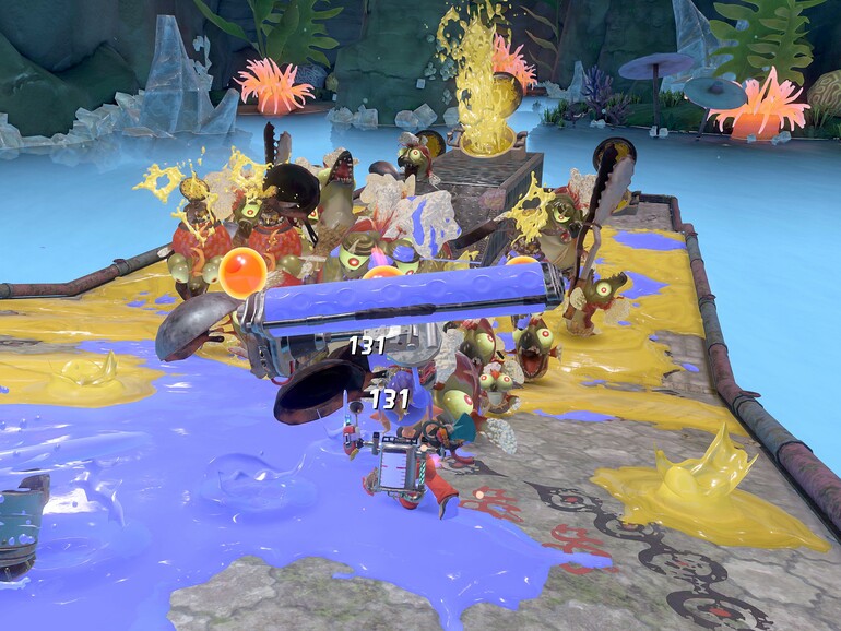 Splatoon Raiders verzichtet gänzlich auf Gewalt, kommt neon-bunt daher und ist herrlich schräg: Shooter gehen auch ohne Blut und mit Witz!
