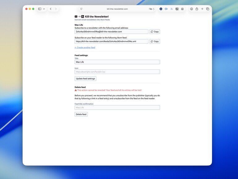 Der Dienst „Kill The Newsletter“ wandelt E-Mail-Newsletter automatisch in Atom-Feeds um.