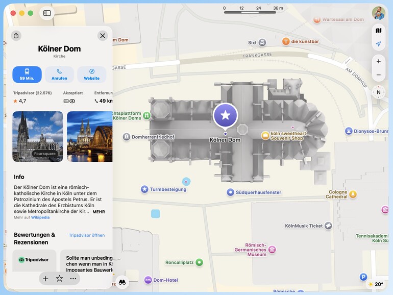 Apple liefert selbst in der 2D-Ansicht ein detailliertes Modell der Kathedrale.
