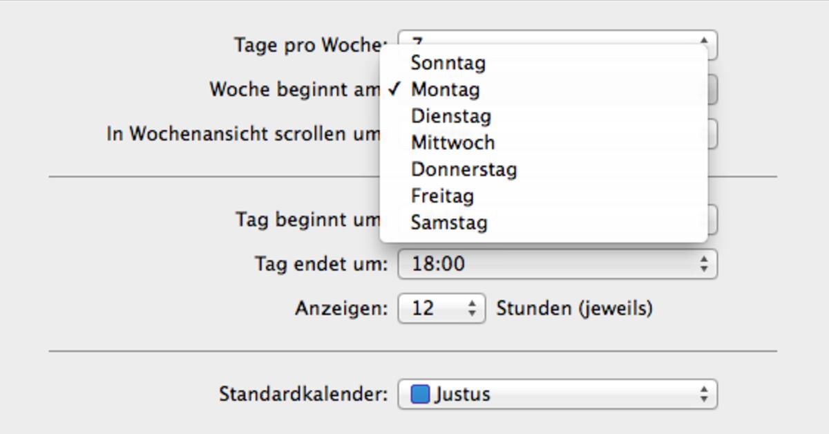 Ersten Wochentag Im Kalender Festlegen Mac Life