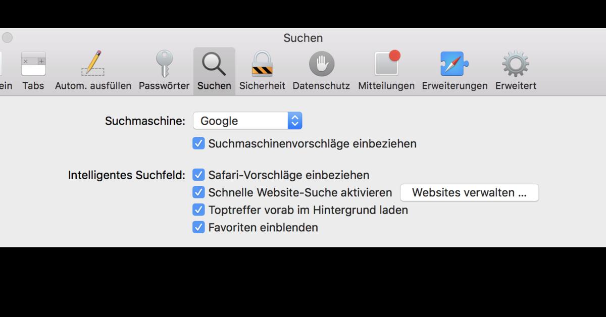 suchmaschine safari einstellen