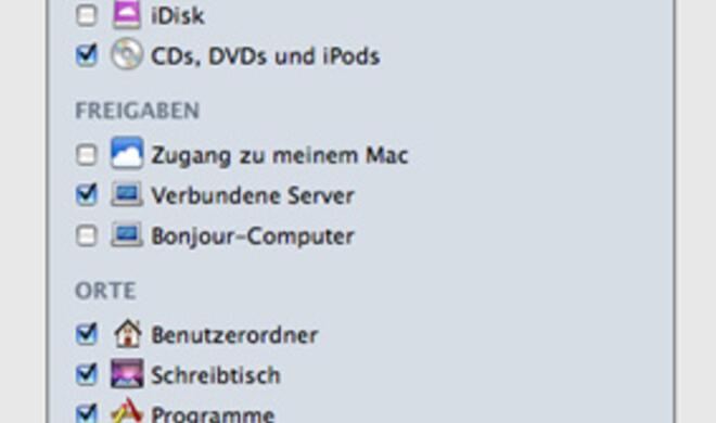 Auch die angezeigten Inhalte in der Seiten-leiste des Finders lassen sich variieren.