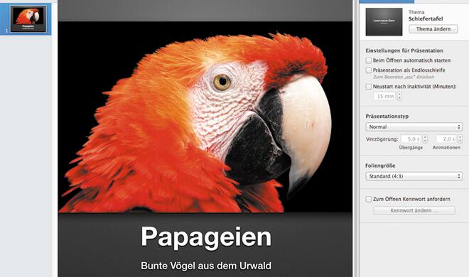 Die Benutzeroberfläche von Keynote 6 ist gut strukturiert.