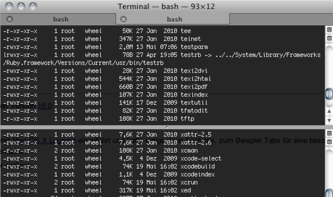 Die Bash Shell in einem OS-X-Terminal.
