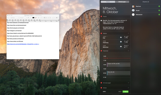 Aufgemotzte Mitteilungszentrale unter OS X 10.10 Yosemite