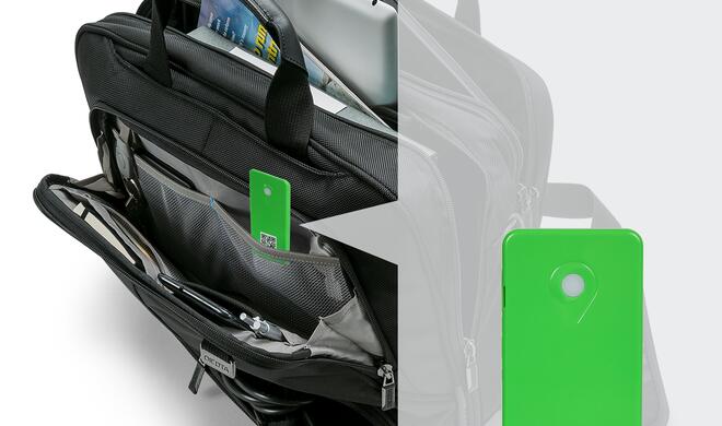 Der quietschgrüne Peilsender teilt der iPhone-App seinen Standort per GSM-Signal mit, wenn er nicht bewegt wird