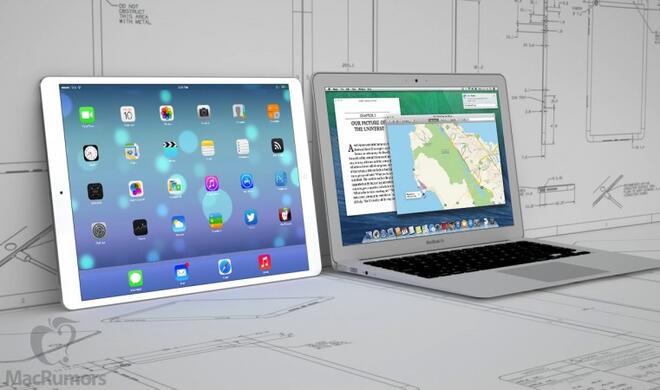 Ein Mockup des 12-Zoll-iPads neben einem 13-Zoll-MacBoor Air.