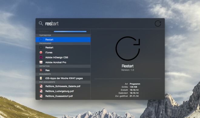 Starten Sie Ihren Mac einfach per Spotlight neu