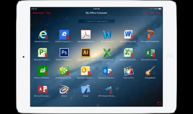App Launcher in Parallels Access auf dem iPad