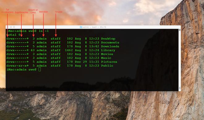 Die Terminal-App erlaubt den Zugriff auf Benutzer- und Zugriffsrechte