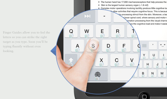 Phorm nutzt Microfluide um physische Tasten zu simulieren, die über den Software-Tasten der iOS-Tastatur liegen