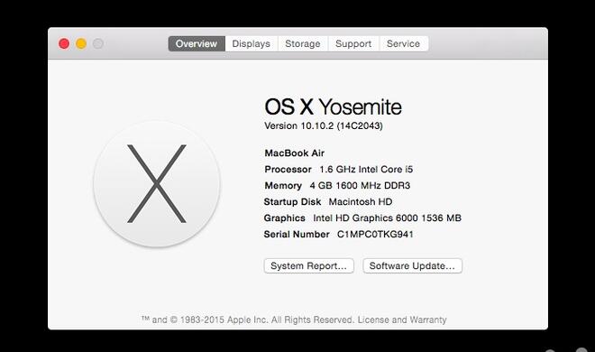 Als Betriebssystem ist OS X 10.10.2 Yosemite installiert