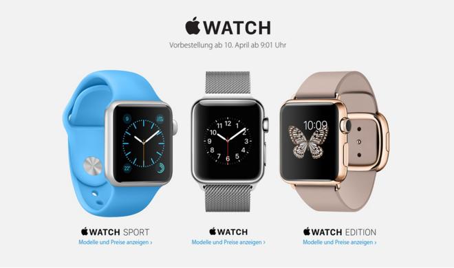 Apple schreibt in seinem Apple Online Store, dass Kunden die Apple Watch am 10. April um 9:01 Uhr deutscher Zeit vorbestellen können
