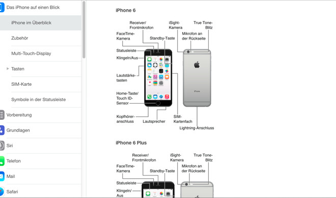 Handbuch für iOS 8.3 nur online einsehbar