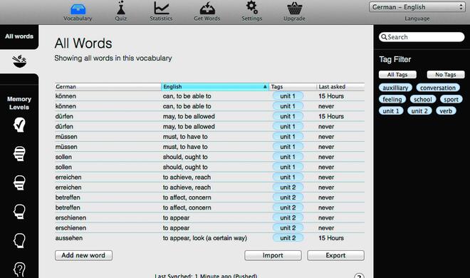 Wokabulary eignet sich zum Lernen von Vokabeln auch für zwischendurch - verifizierte Vokabeln gibt es allerdings nicht