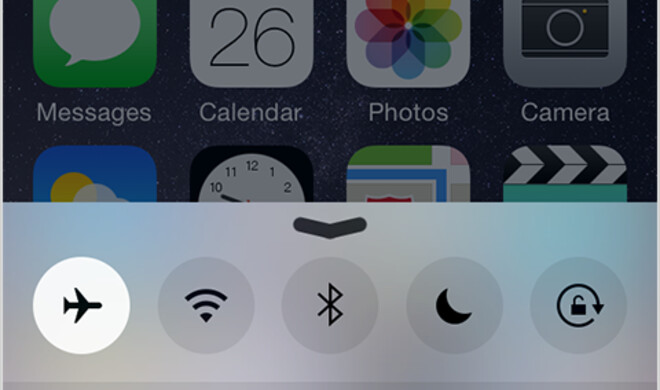 Flugmodus in iOS 8 im Kontrollzentrum 