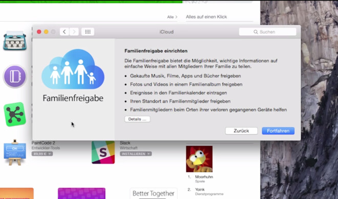 Auch OS X 10.10 Yosemite besitzt eine Familienfreigabe