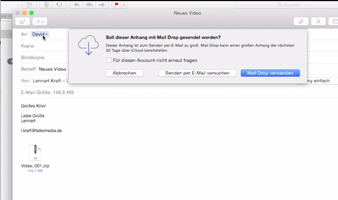 Mail Drop erlaubt das Verschicken großer Anhänge via iCloud