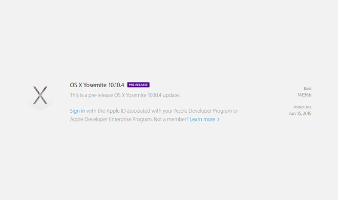 Apple hat eine sechste Beta-Version von OS X 10.10.4 Yosemite veröffentlicht