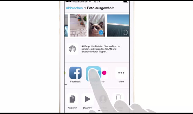 In iOS 8 können Sie Inhalte aus einer App heraus mit einer anderen App teilen