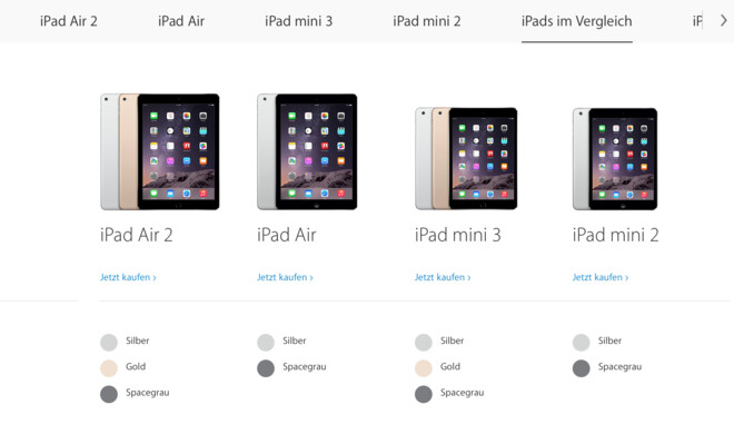 Im Apple Online Store ist das iPad mini (1. Generation) nicht mehr vertreten