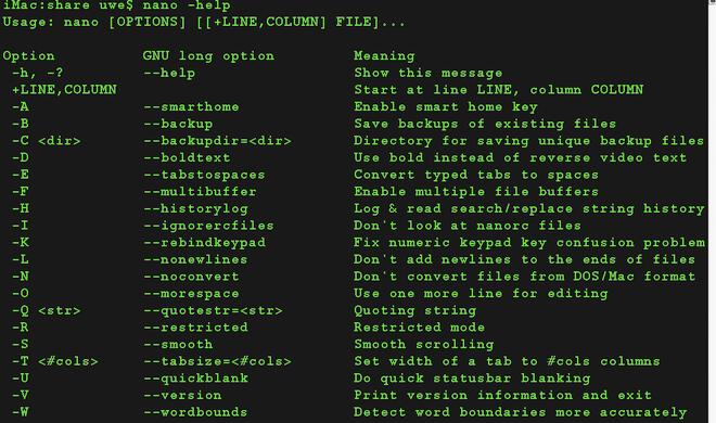 Unten In der Manpage eines Programms finden Sie die komplette Dokumentation.