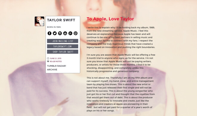 Nachdem Taylor Swift vergangene Woche einen offenen Brief an Apple veröffentlicht hatte und das Unternehmen stark kritisierte, lenkte sie nun ein.