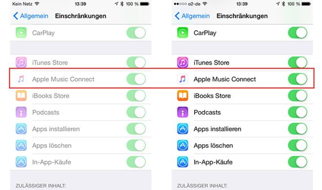 Connect abschalten und Wiedergabeliste wieder ins Musik-Menü holen