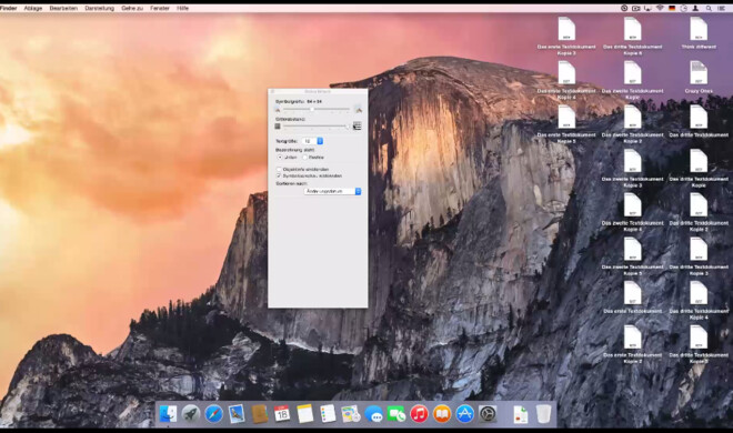 Dateien auf dem Schreibtisch von OS X 10.10 Yosemite lassen sich an einem Raster ausrichten