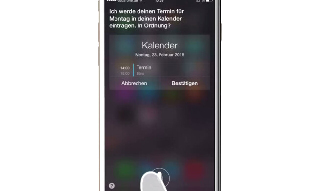 Nachdem Sie Siri gestartet haben, können Sie einen Termin mit dem Sprachbefehl „Erstelle einen Termin“ anlegen