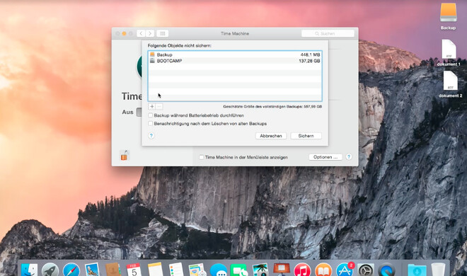 Daten von Time Machine ausschließen spart Platz auf der Sicherungsfestplatte