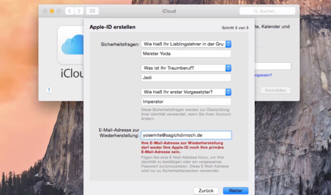 Der Zweck der Sicherheitsfragen ist, dass Apple den Nutzer eindeutig identifizieren kann