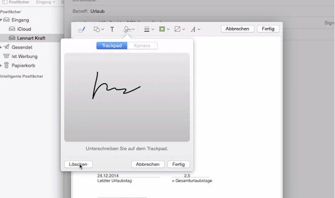 Sie können Ihre Unterschrift in Mail einspeichern