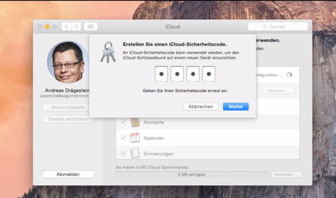 Sie können die Daten in Ihrer iCloud mit einem Sicherheitscode schützen