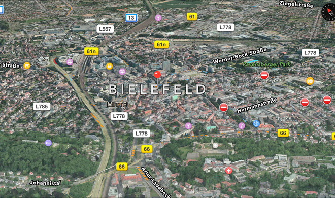 Auch Bielefeld ist nun in 3D und der Flyover-Ansicht verfügbar