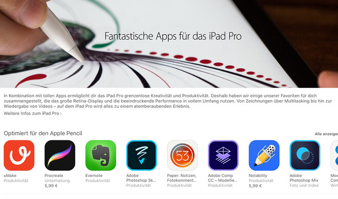 Apple zeigt iPad Pro Apps in gesonderter Kategorie