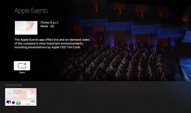 Apple hat einen Event-Kanal für Apple TV 4 gestartet