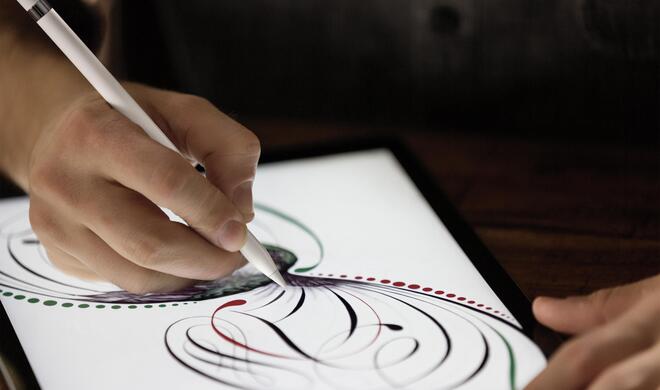 Drucksensitivität beim iPad Pro: Je stärker man beim Zeichnen mit dem Apple Pencil aufdrückt, desto dicker werden die Striche.