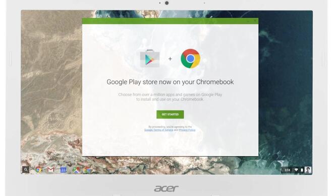 Montage: Play Store Hinweis auf Chromebook 13.