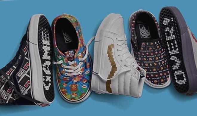 Montage: Sneaker von Vans mit Nintendo-Motiven auf iPad