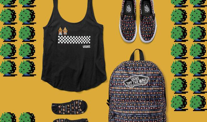 Diese Kollektion zeigt gesammelte Motive aus Legend of Zelda auf Sneakern, Rucksack, Top und Söckchen.