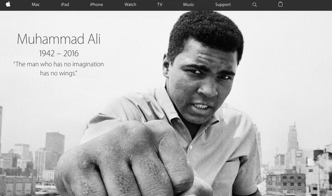 Apple-Homepage zu Ehren von  Muhammad Ali geändert.