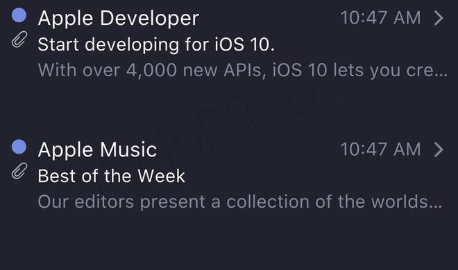Konzept zeigt Apple Mail im Dark Mode in iOS 10.