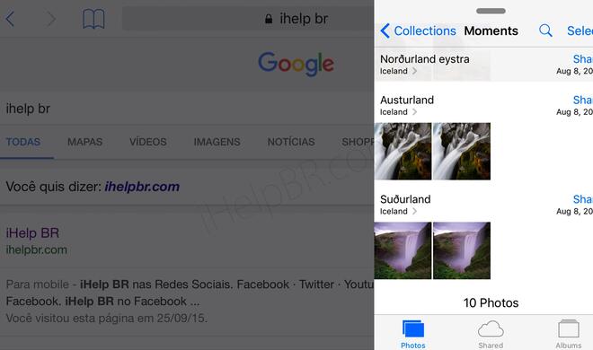 Konzept zeigt Slide Over Feature in iOS 10 am iPhone mit geöffneter Fotos-App.
