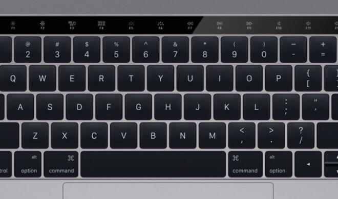 Fotomontage zeigt OLED-Touchleiste am MacBook Pro, wie sie aussehen könnte.